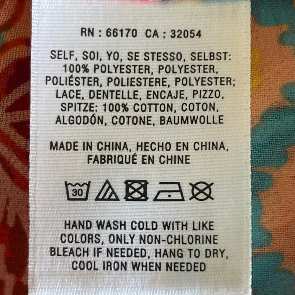 🧡Anthropologie Meadow Rue Colorful Patterned Boho Blouse w Lace - Picture 4 of 4